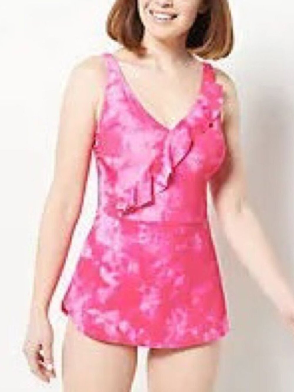Denim & Co. Beach Ruffle Trim V-Neck Swim Dress